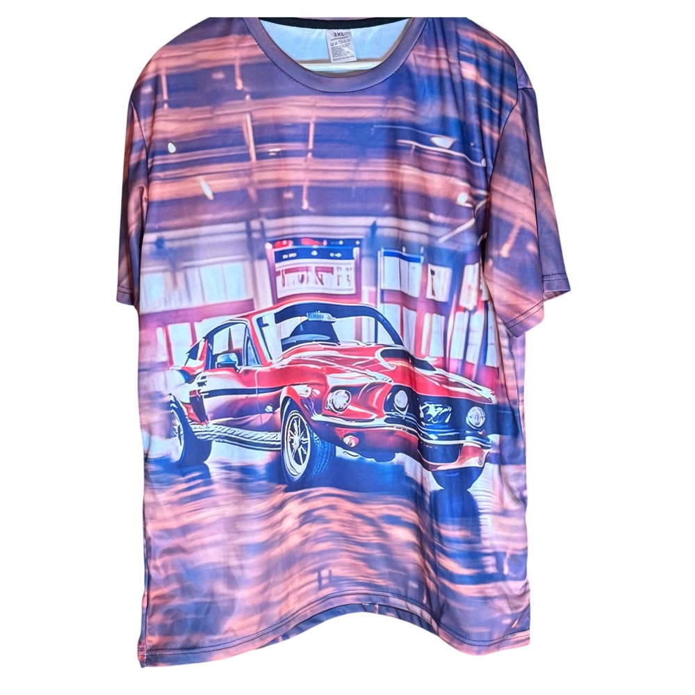Mens Red‎ Mustang Graphic T Shirt 3XL All Over Print Car Tee